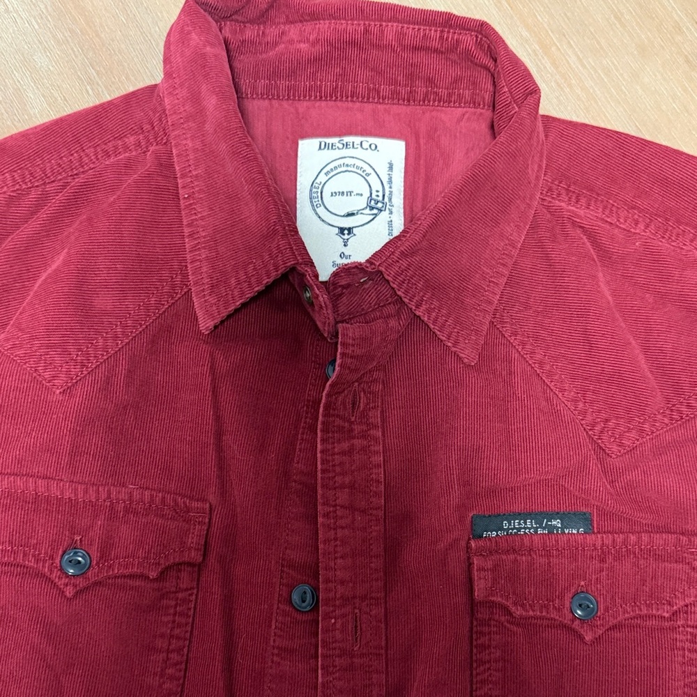 Diesel Deep Red Corduroy Button-Up